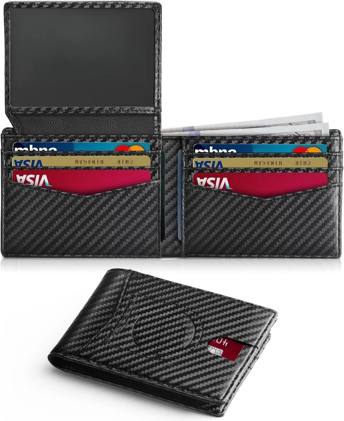 Minimalist Small Compact Front Pocket Credit Card Holder, Thin, Men's Leather Wallet, Smart Security With 2 ID Windows, 1 Cash