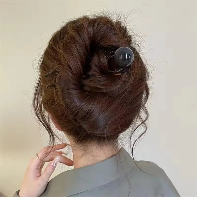 Fashion Colored Pearl U-Shaped Hair Sticks/ Hairpin Hair Fork Bun Acrylic Hair Clip