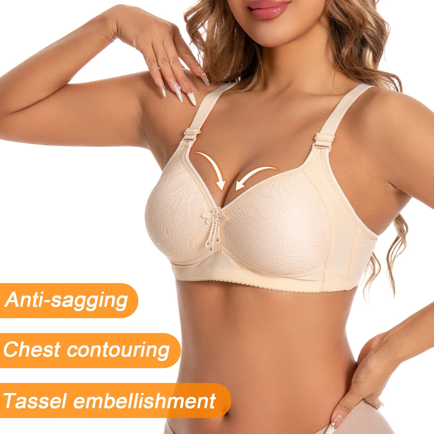 6pcs Seamless Tassel Decor Wireless Women Bra Push-Up - Adjustable Strap, Soft Colors Black/Pink/Beige/Light Blue/Mint Green