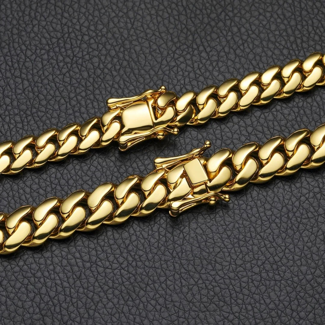 8-22mm Gold Color Stainless Steel  Cuban Miami Link Chain Necklaces for 18k Gold-plated Men (1PC)