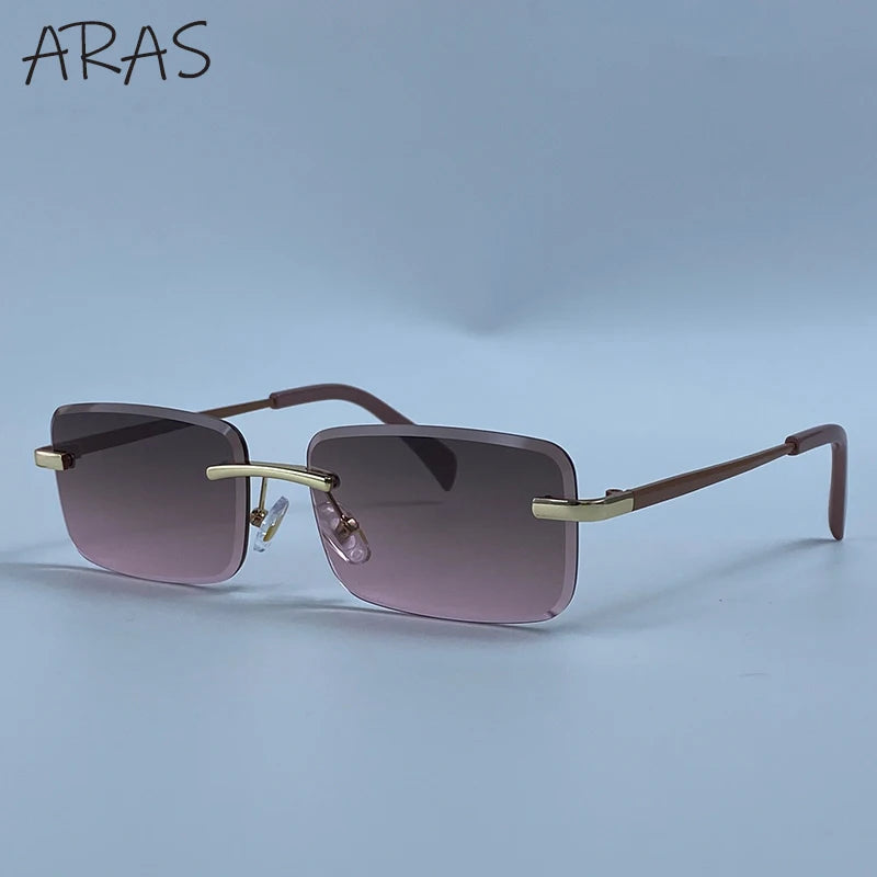 Rimless Rectangle Sunglasses Women 2026 Luxury Designer Fashion Retro Metal Sun Glasses Trendy Y2K Shades Small Frame Eyewear