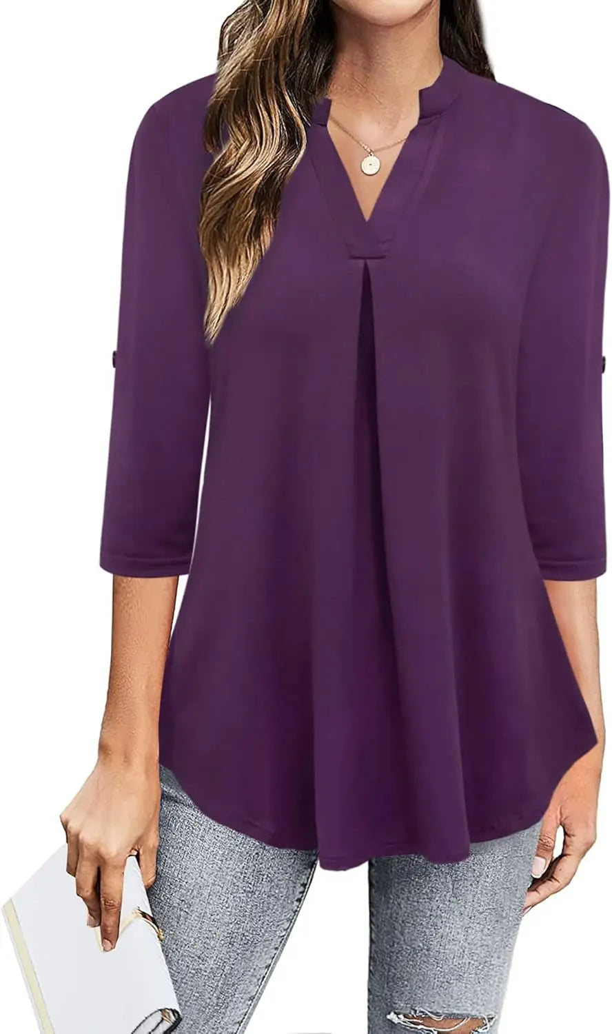 Women's Top Dressy Casual 3/4 Sleeve V Neck Chiffon Shirt Work Blouses