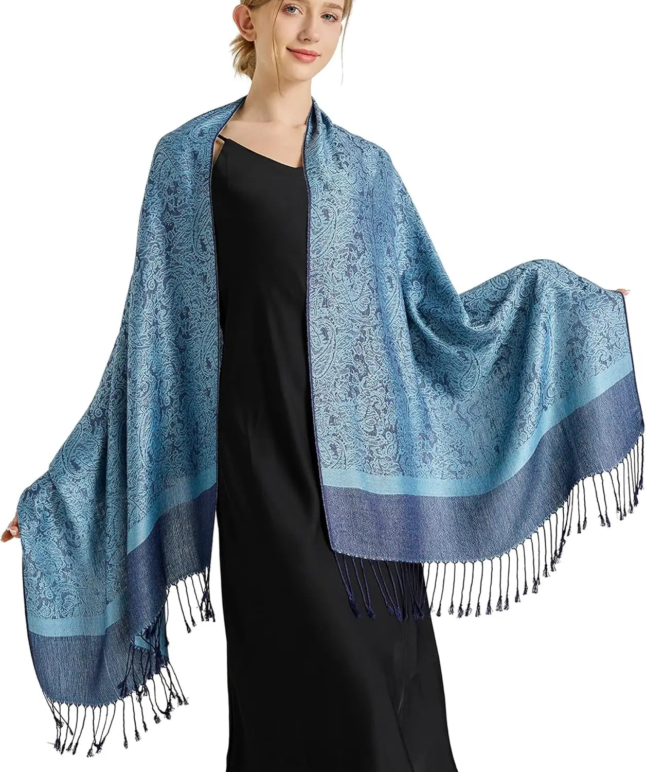 Silky Paisley Pashmina Shawl Scarf-Women's Soft Double-side Jacquard Pashminas Wrap for Evening Dress Travel Shawl
