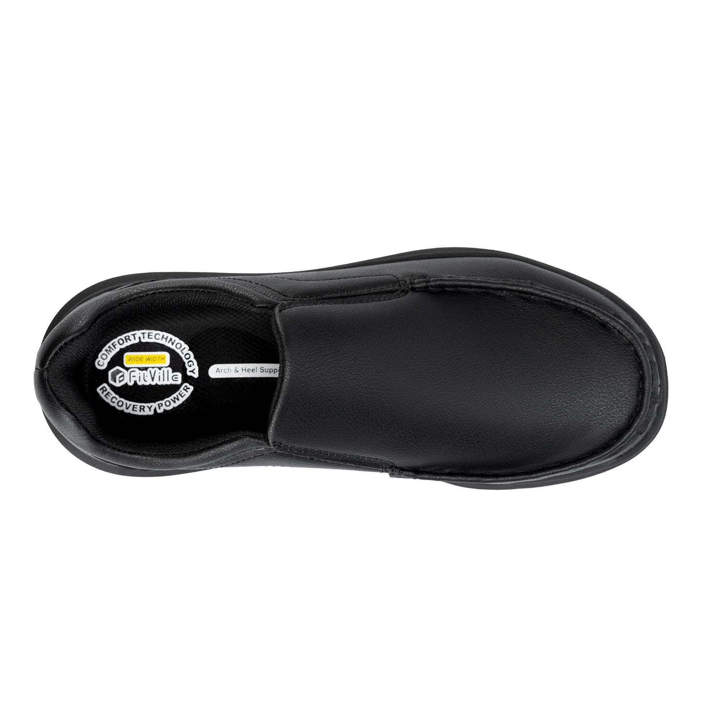 FitVille Men Wide Fit Leather Slip On Casual Loafers, Lightweight Arch Support Walking Shoes, Orthopedic Pain Relief Shoes for Swollen Feet & High Instep