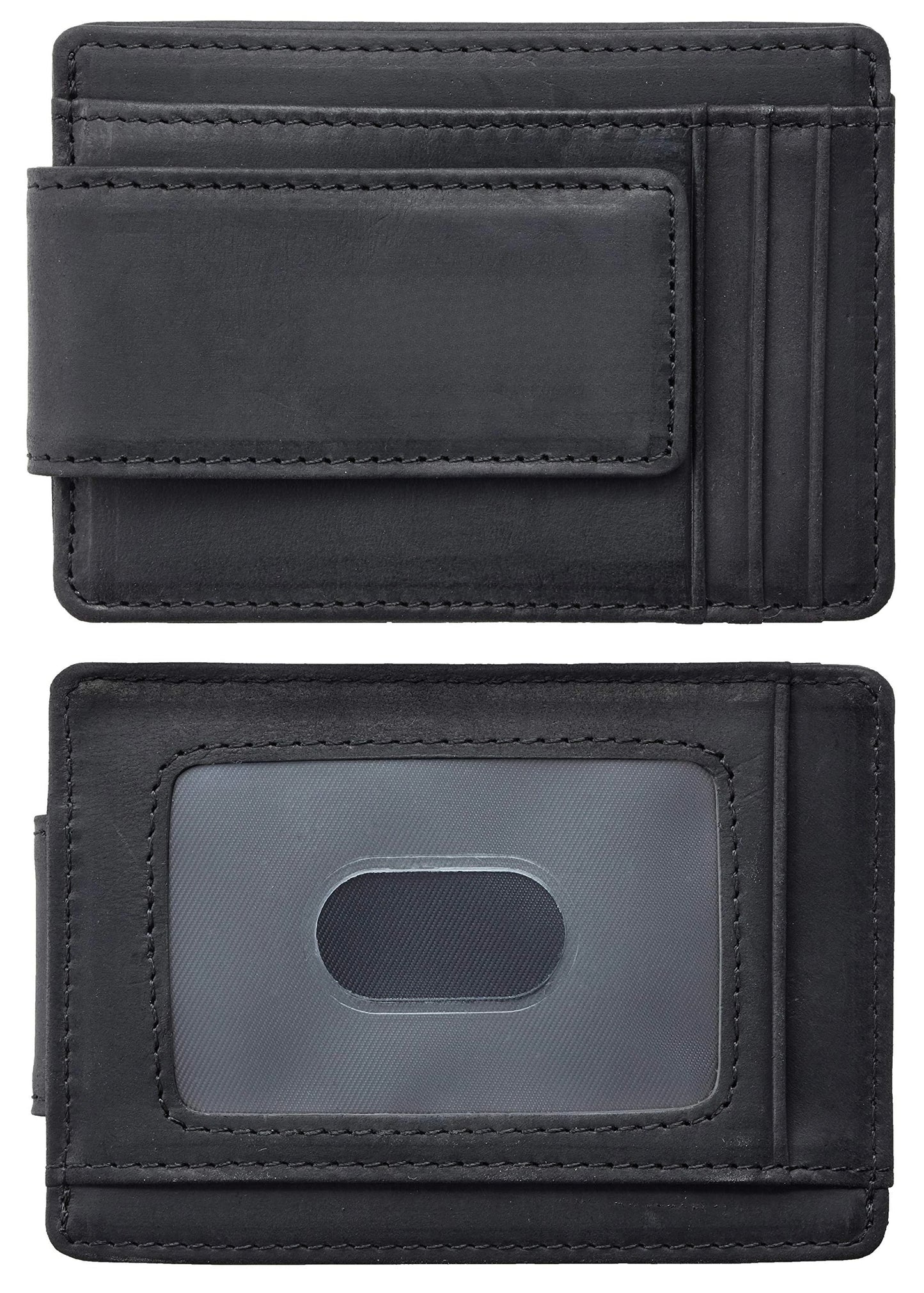 Slim Wallet for Men RFID Blocking Money Clip, Minimalist Front Pocket Credit Card Holder, Magnetic Thin Wallet with ID Window
