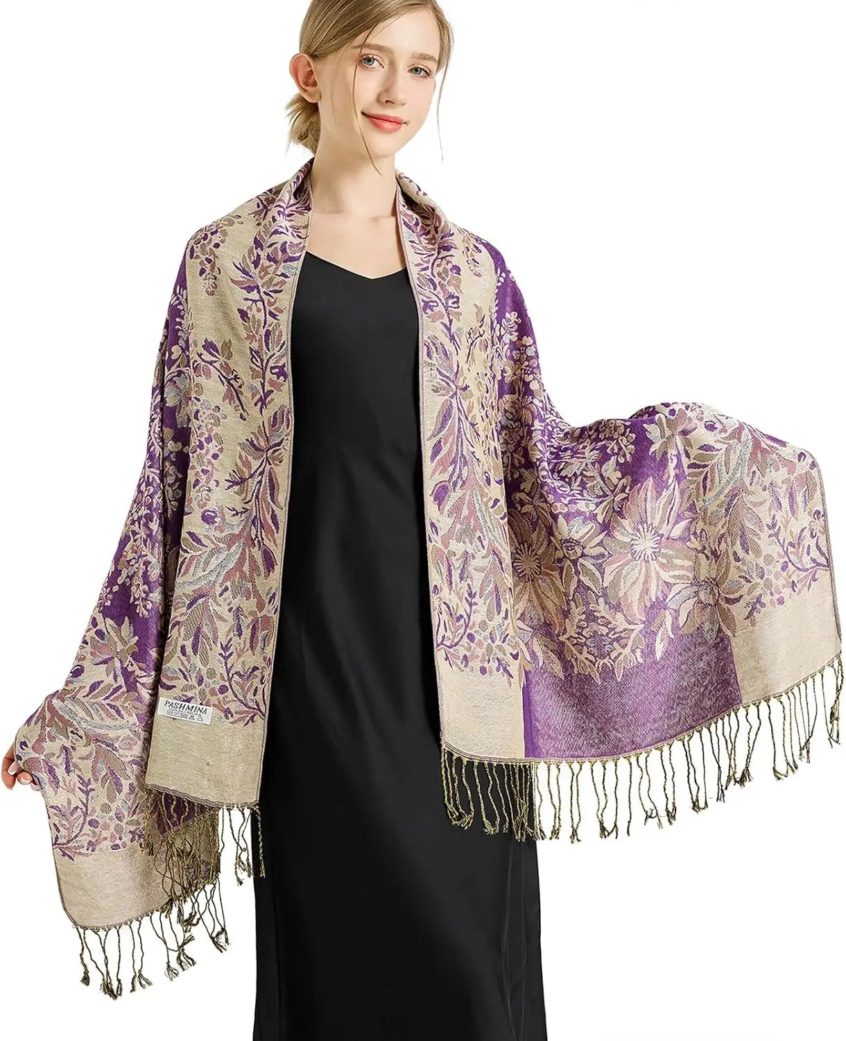Silky Paisley Pashmina Shawl Scarf-Women's Soft Double-side Jacquard Pashminas Wrap for Evening Dress Travel Shawl