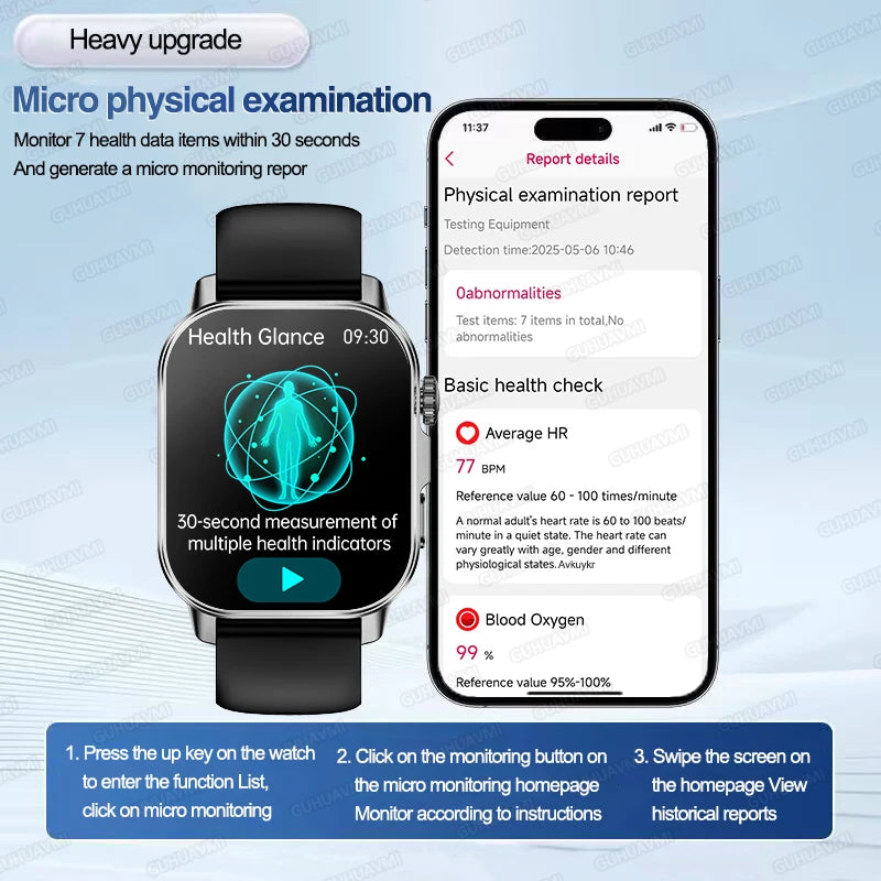 Accurate Health Diagnosis ECG Smart Watch Blood Pressure Blood Oxygen Blood Fat Uric Acid Temp Bluetooth.