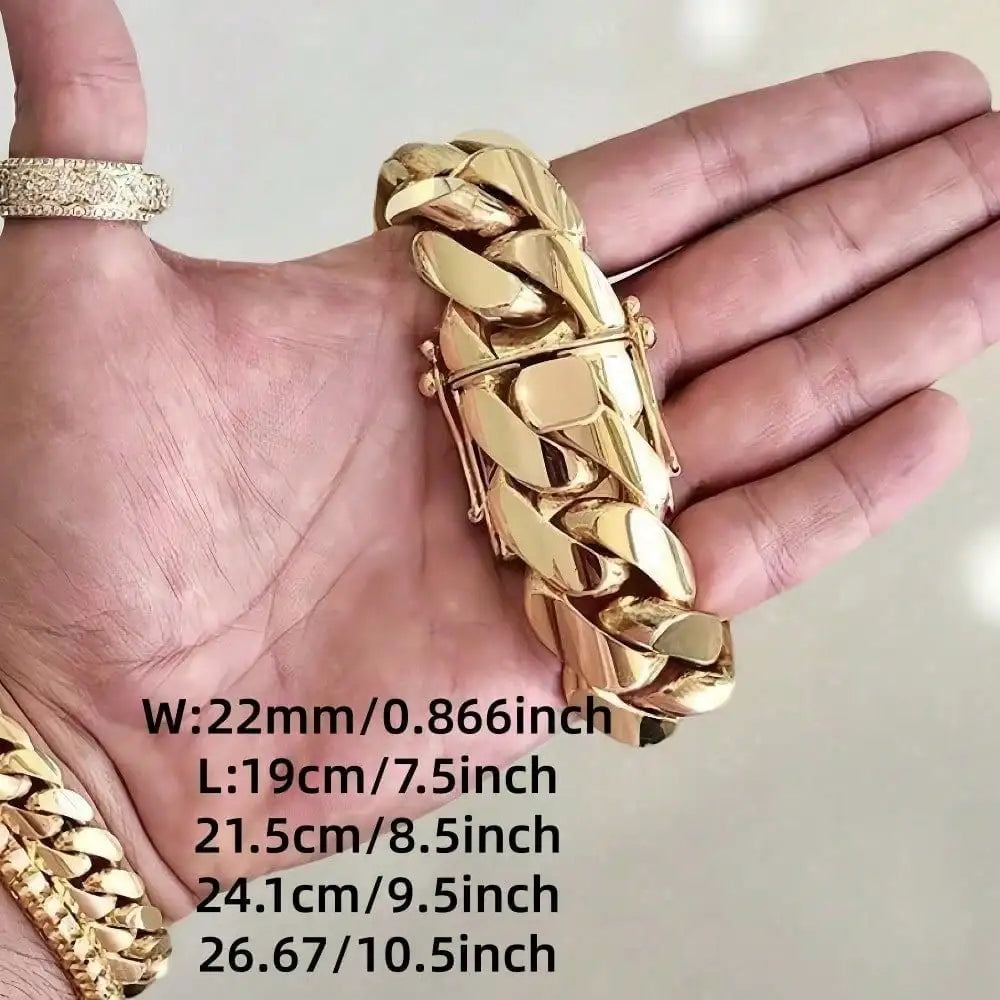 8-22mm Gold Color Stainless Steel  Cuban Miami Link Chain Necklaces for 18k Gold-plated Men (1PC)