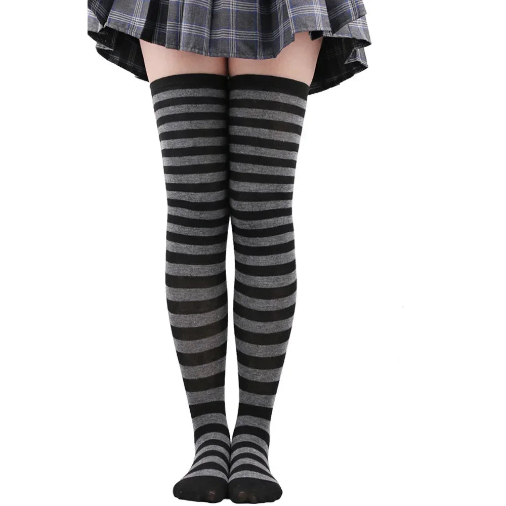 Womens Striped Thigh High Stockings Ladies Girls Black White pink Long Over Above Knee Socks femboy Cosplay Lolita Harajuku Y2k