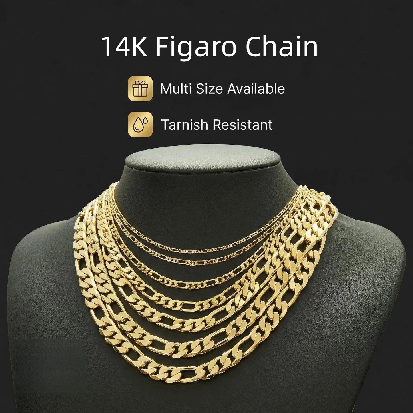 2.5-10mm Figaro Stainless Steel 14K Gold Plated Link Chain Necklace Fashion Women Men's Hip Hop Rock Jewelry