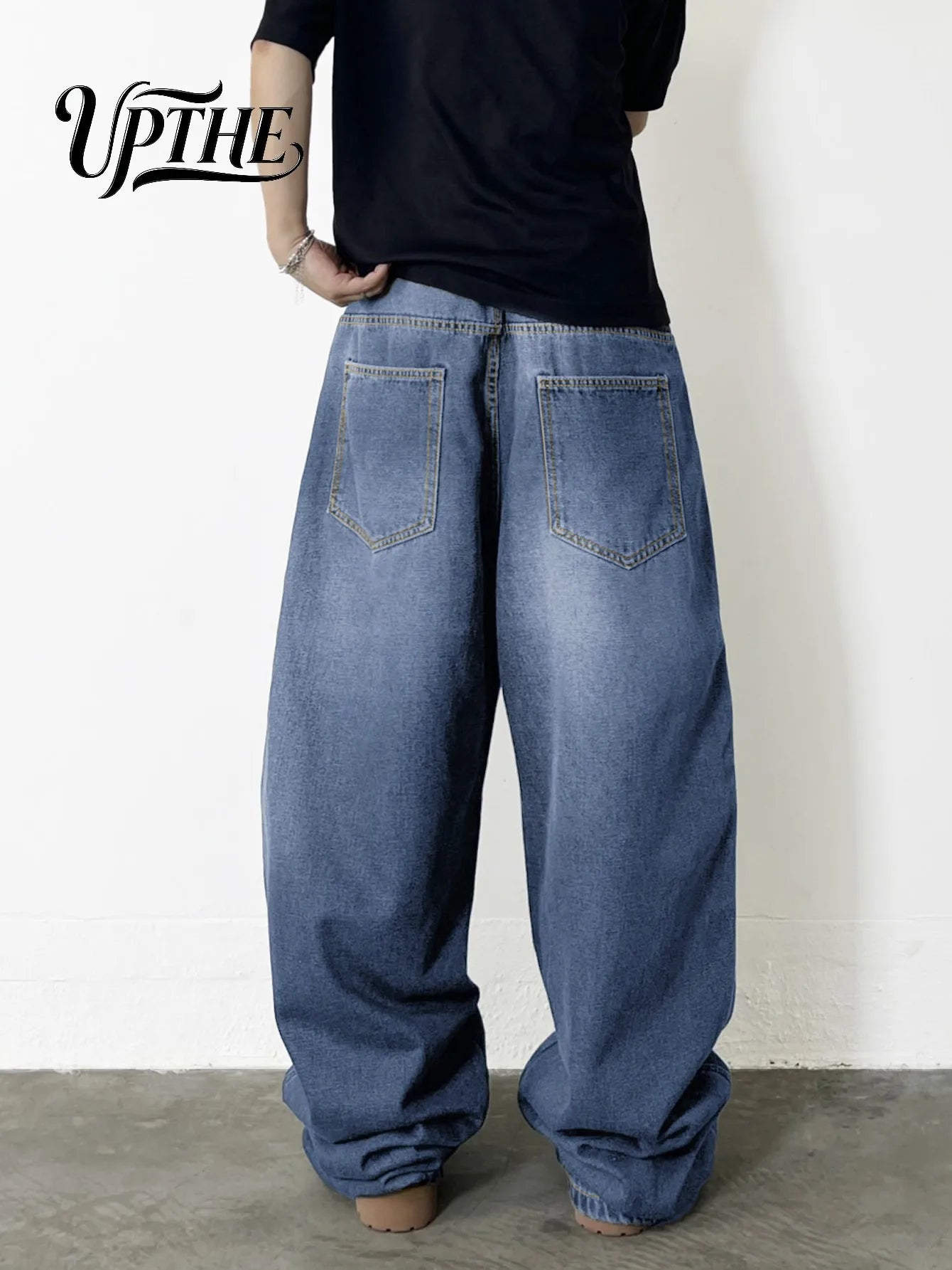 UP.THE Men Light Wash Baggy Wide Leg Jeans, Y2K Oversized Loose Denim Pants, Casual Relaxed Fit Trousers for Daily Shopping Office Wear