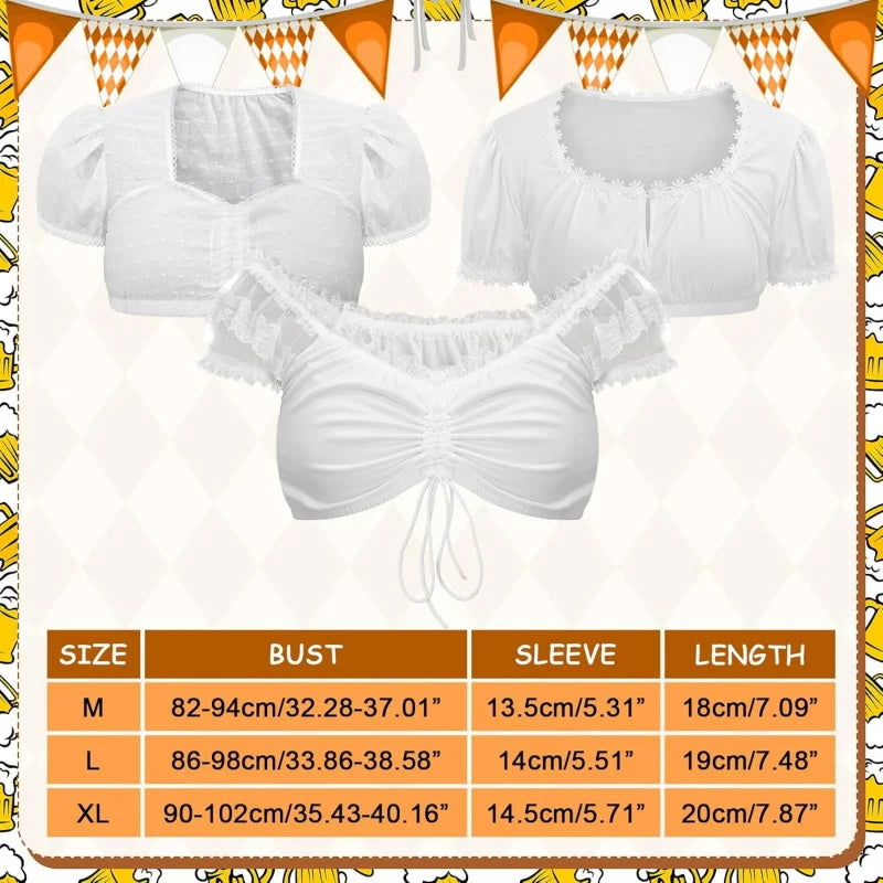 3 Pcs Oktoberfest Dirndl German Blouse Crop Top