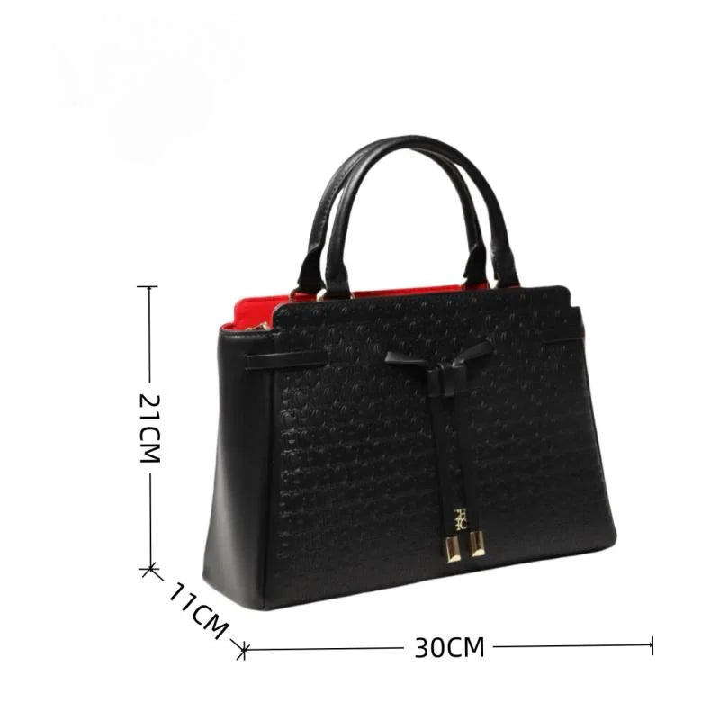 CH Embossed Pattern Tote Bag Bow Accent Versatile Handheld Crossbody Design Daily Commute 2026 New Bag