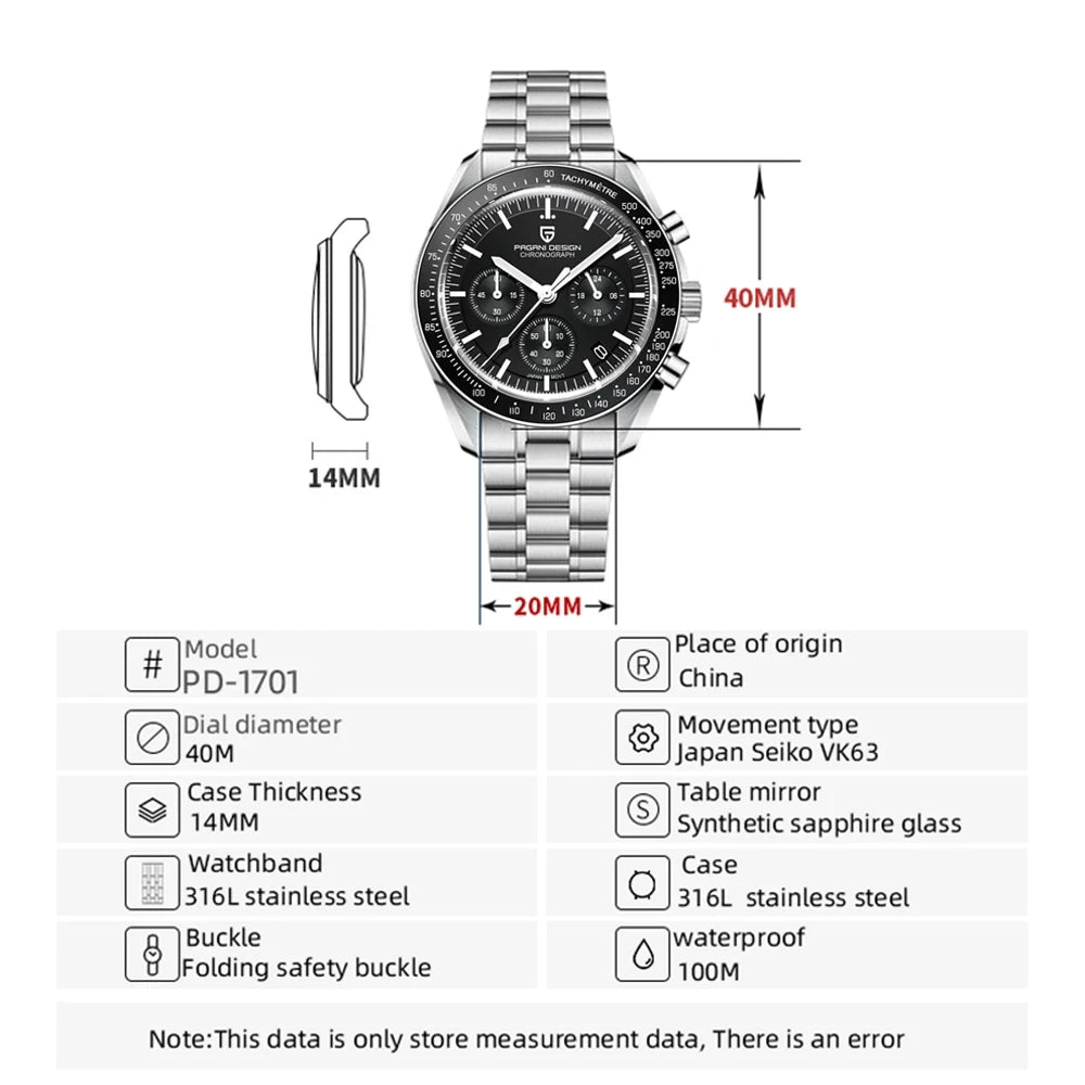 2026 New PAGANI DESIGN Moon V6 Men's Watches Luxury Quartz Watch For Man Chronograph VK63 AR Sapphire Mirror Luminous