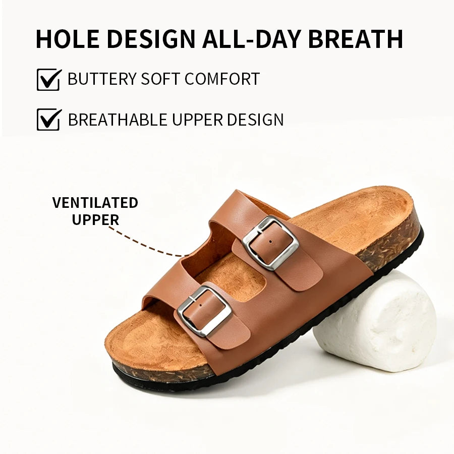 Men's cork slippers, couple's wear, double strap slippers, women's shoes, two buckle, thong sandals, beach shoes