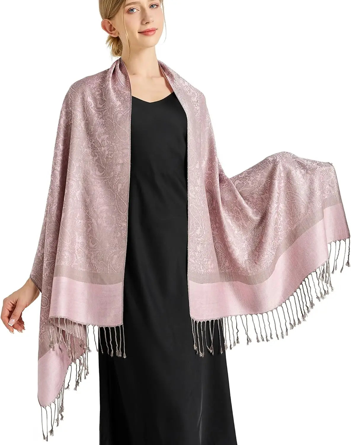 Silky Paisley Pashmina Shawl Scarf-Women's Soft Double-side Jacquard Pashminas Wrap for Evening Dress Travel Shawl