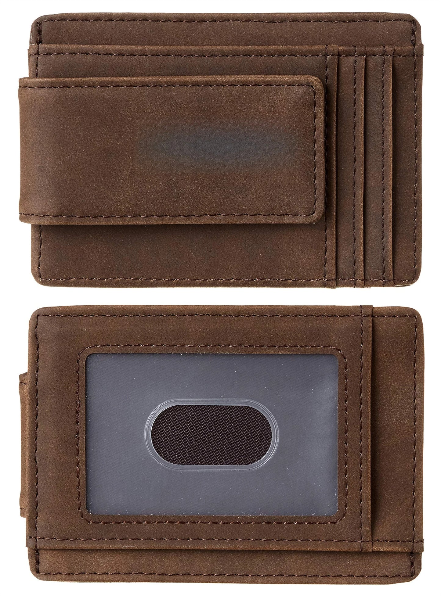 Slim Wallet for Men RFID Blocking Money Clip, Minimalist Front Pocket Credit Card Holder, Magnetic Thin Wallet with ID Window