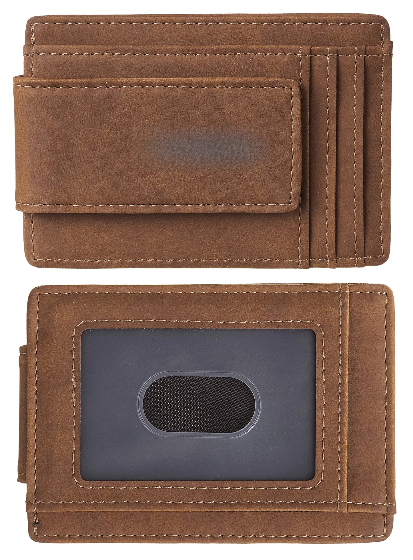 Slim Wallet for Men RFID Blocking Money Clip, Minimalist Front Pocket Credit Card Holder, Magnetic Thin Wallet with ID Window