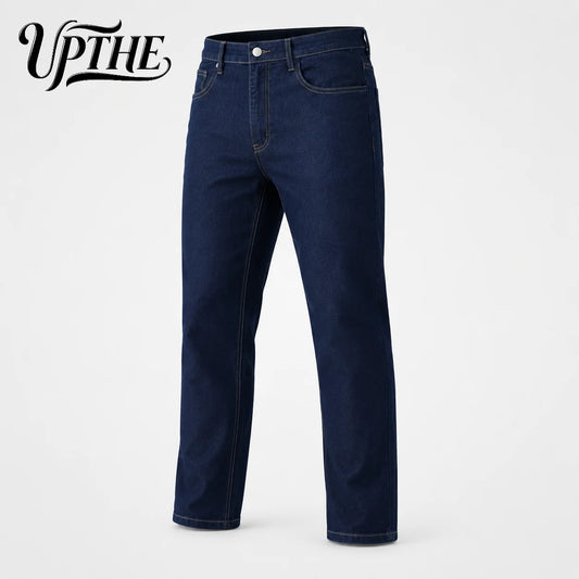 UP.THE Men Dark Blue Slim Fit Straight Leg Jeans, Classic Stretch Denim Pants, Casual Streetwear Trousers for Daily Work & Daily Outfits