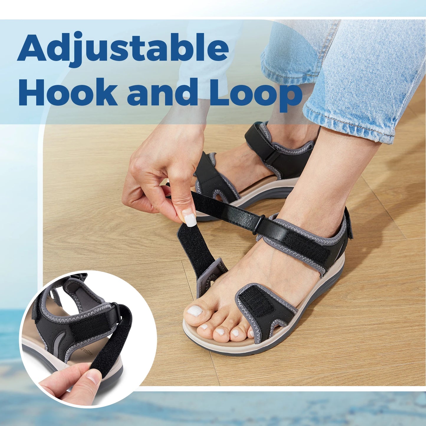 FitVille Women's Sandals Adjustable Ankle Strap for Swollen and Flat Feet Wide Arch Support Open Toe Orthopedic Sandals