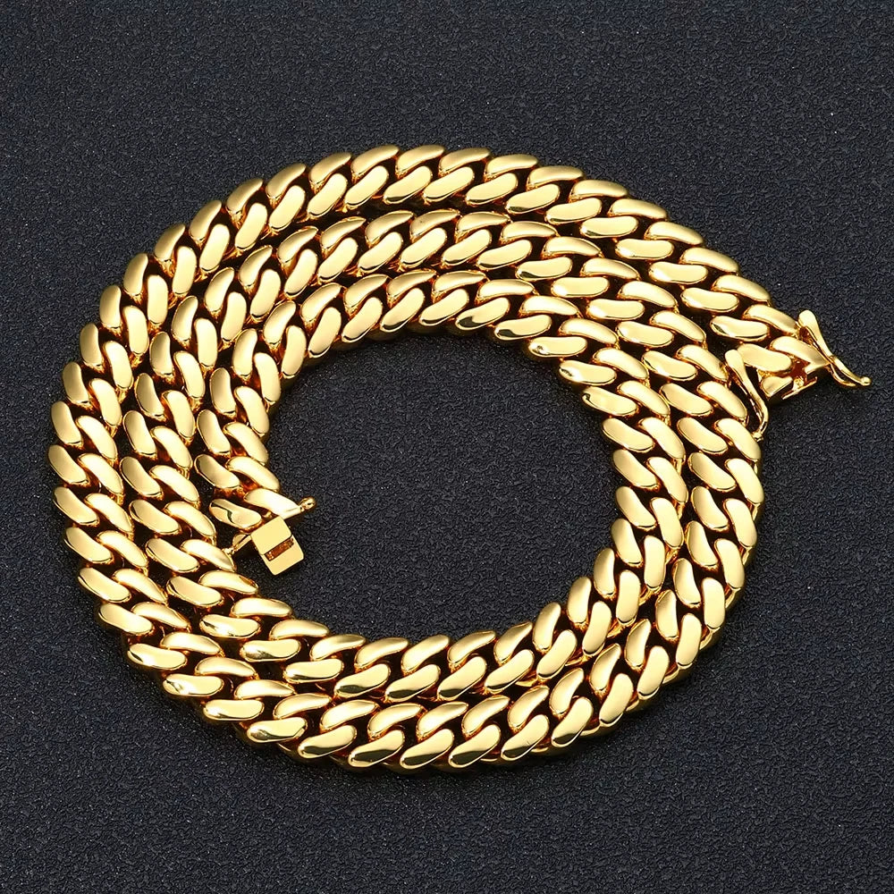 8-22mm Gold Color Stainless Steel  Cuban Miami Link Chain Necklaces for 18k Gold-plated Men (1PC)