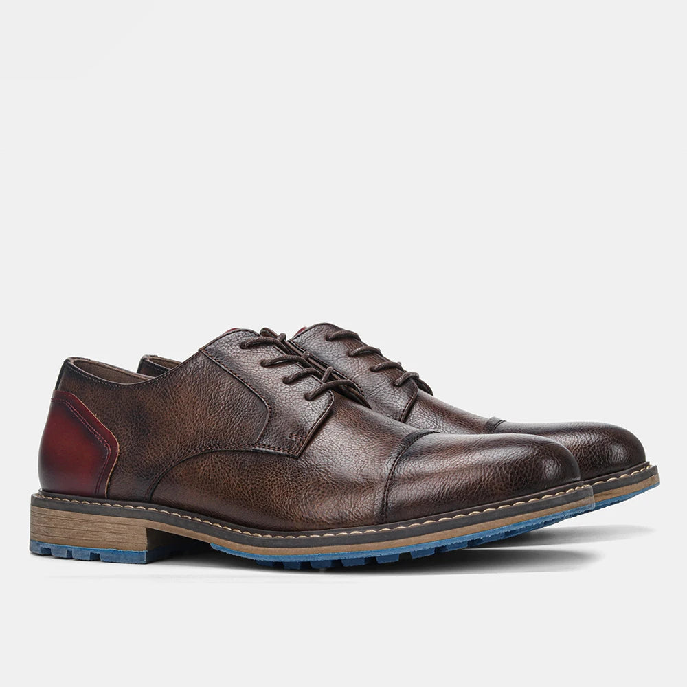 Retro Men Casual leather shoes Cap Toe Oxford Men Derby Shoes Fashion Men Leather Shoes