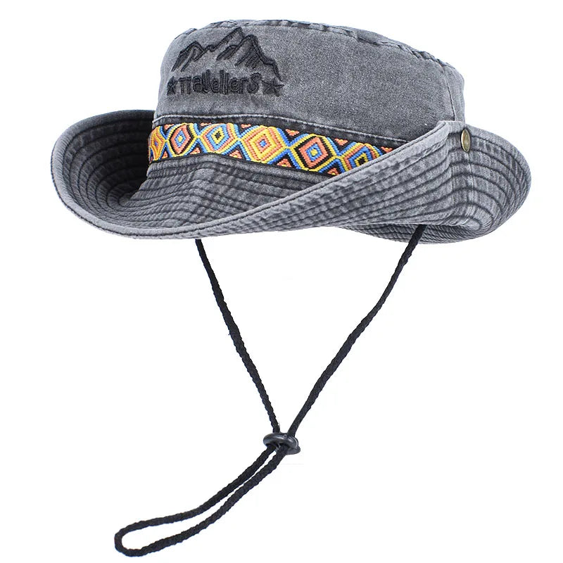 Outdoor Sun Hat Woman Bucket Hat Men Embroidered Vintage Beach Waterproof Fisherman Fishing Cap Summer Foldable Bob Man Panama