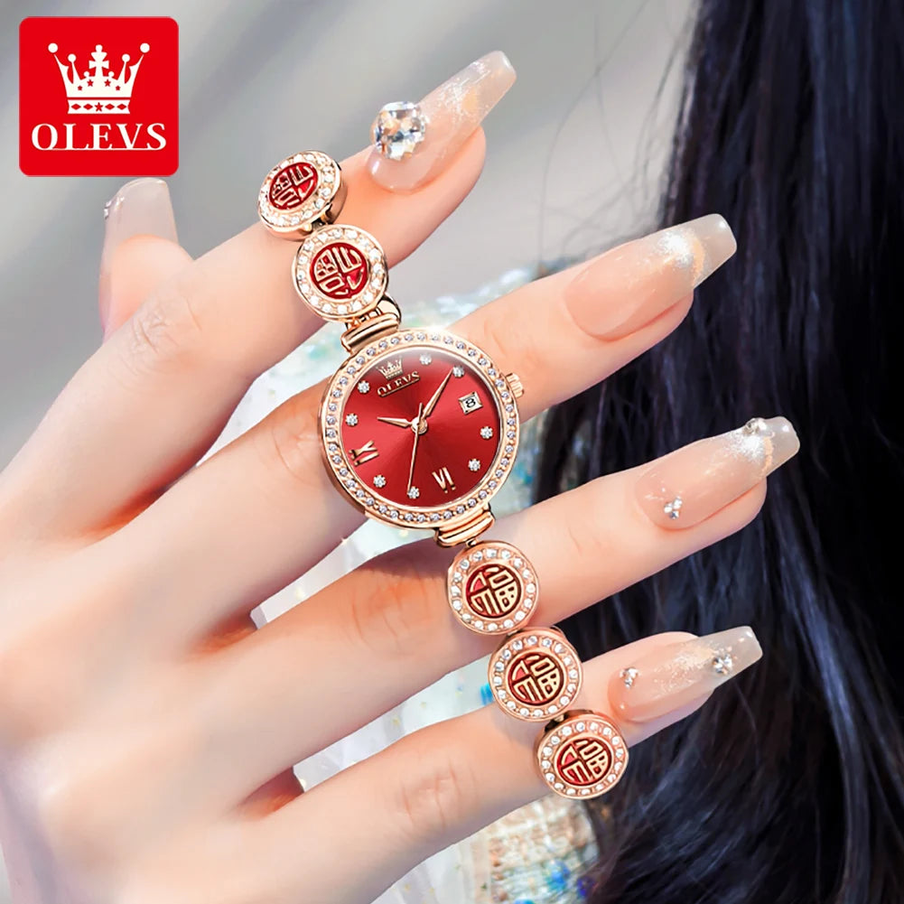 OLEVS 5630 Women's  Watch Luxury Brand Diamond Watch Date Waterproof Clock Quartz Watch Exclusive Blessing Bracelet
