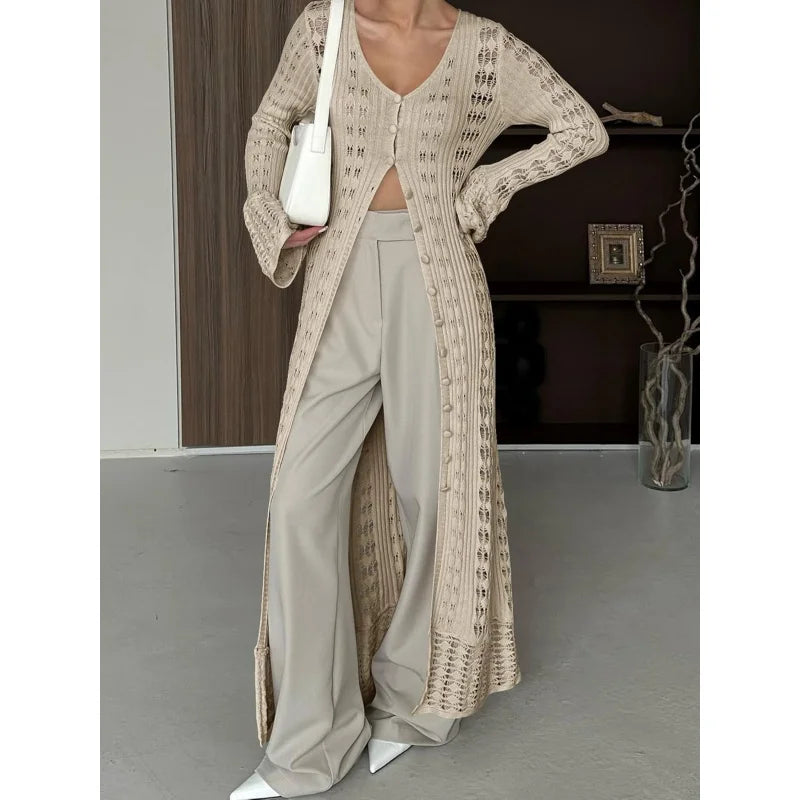 Womens Crochet Long Cardigans Duster Button Up Bell Long Sleeve Ruffle 2026 Summer Boho Beach Cover Ups