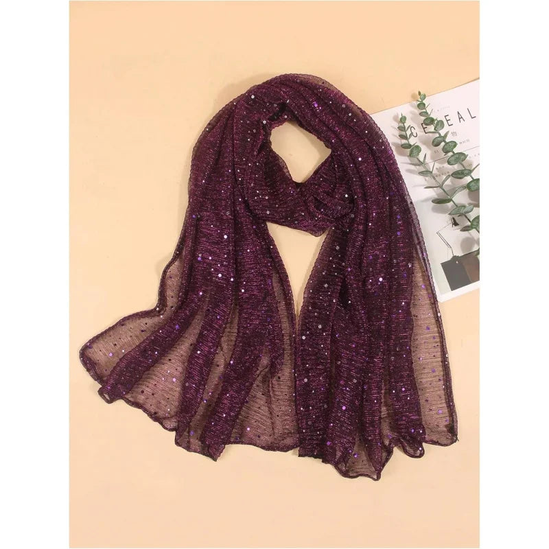 Women's Sequin Bandana Square Scarf Silk Scarves Mesh Shawl and Wrap for Evening Dresses