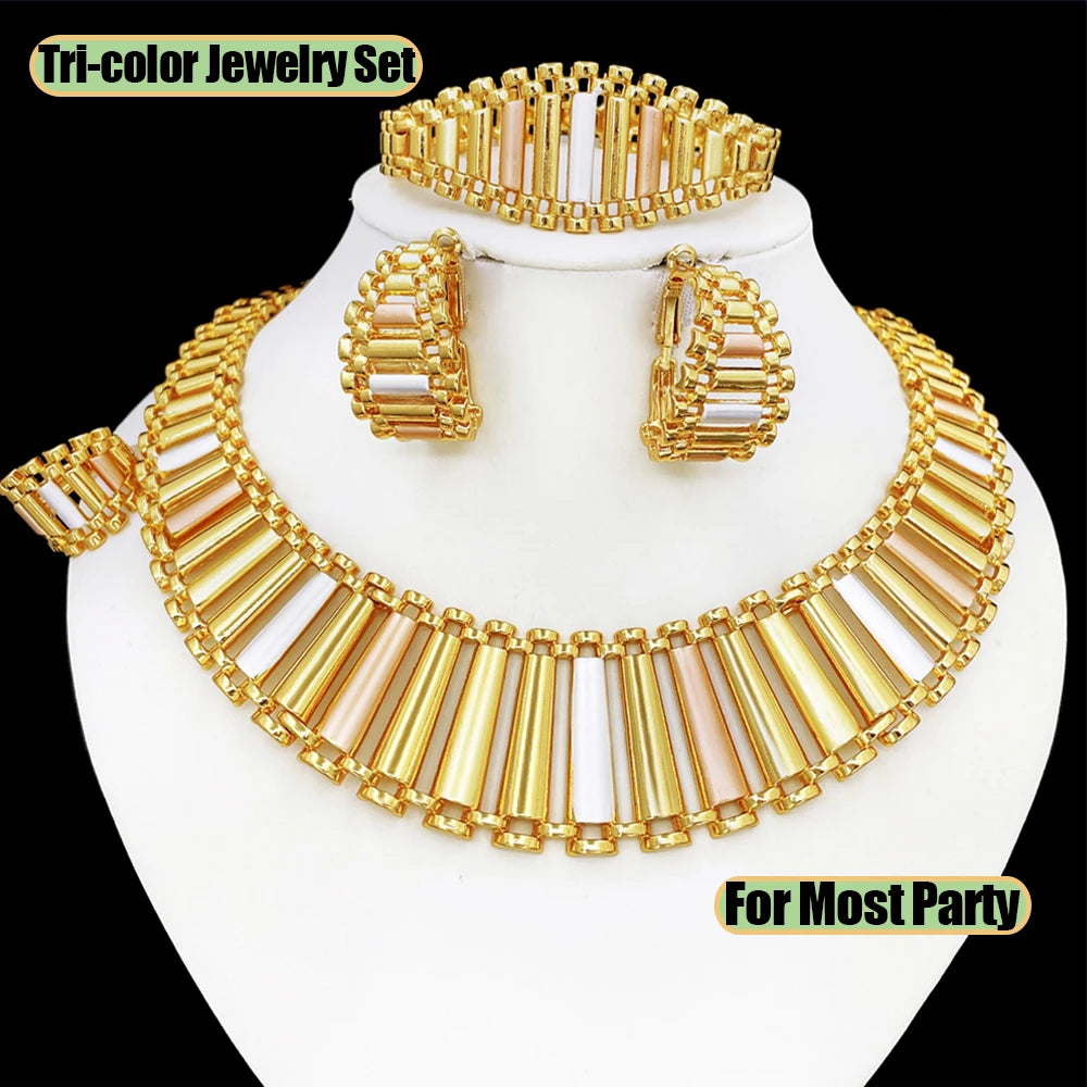 GZJPEI 4 Pcs/set Geometric Striped Jewelry Set 18K Gold Plated Hollow Out Design Jewelry For Women Birthday Gift 2026 Trendy