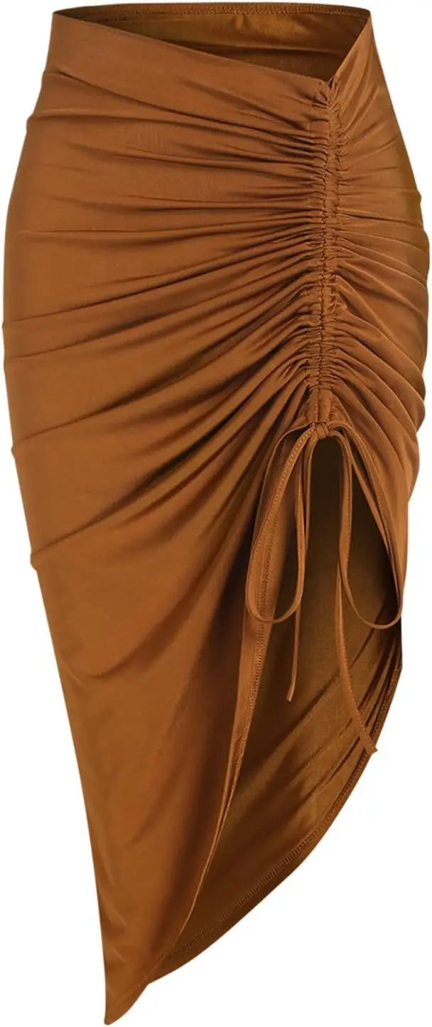 Women's Boho Skirt Asymmetrical Skirts Tied Floral Paisley Printed High Waist Ruched Skirts for Women