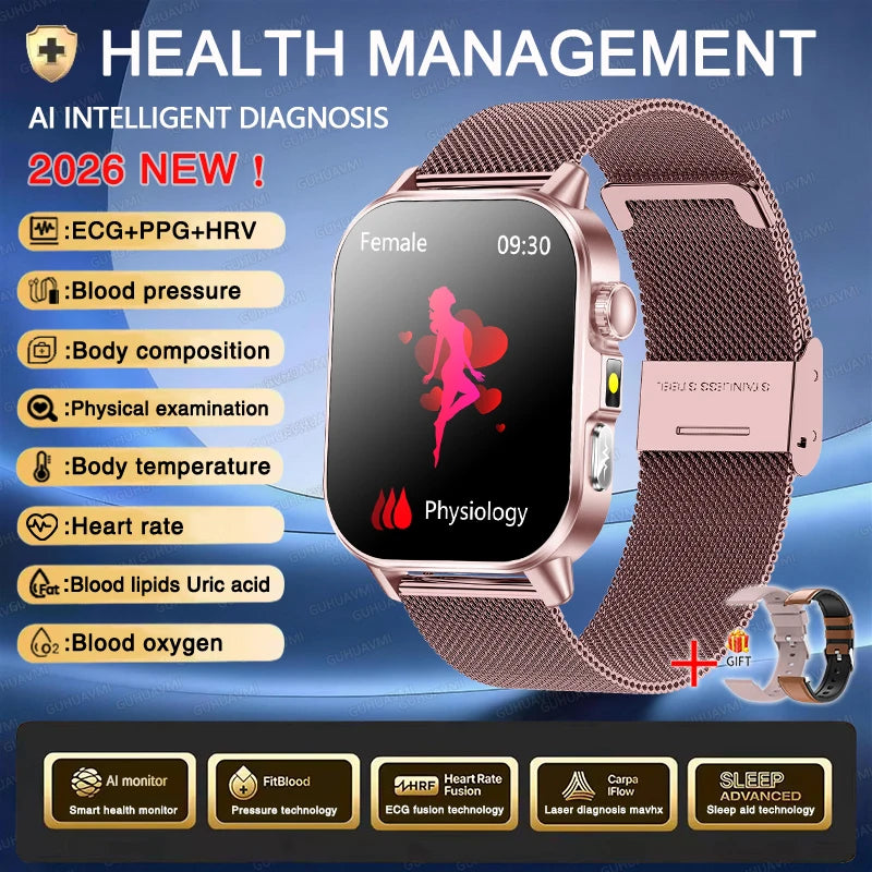 Accurate Health Diagnosis ECG Smart Watch Blood Pressure Blood Oxygen Blood Fat Uric Acid Temp Bluetooth.