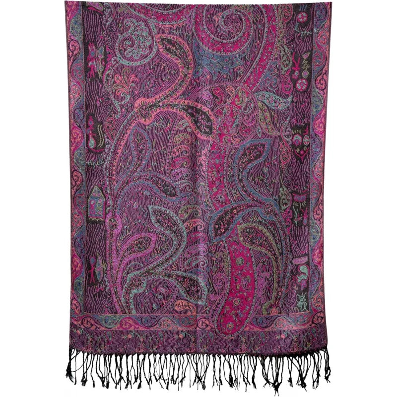 Reversible Paisley Pashmina Rave Scarf – Exotic Indian Shawls and Wraps for Evening Dresses, Festivals, All Seasons