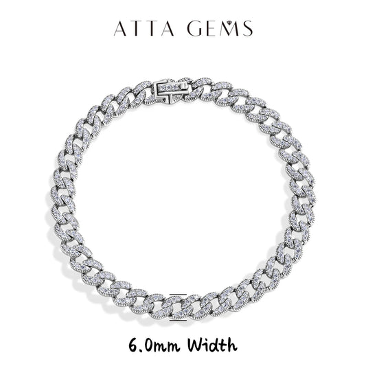 ATTAGEMS Moissanite Cuba Chain 100%S925 Sterling Silver for Man Women Classic Tennis Bracelet Fine Jewelry