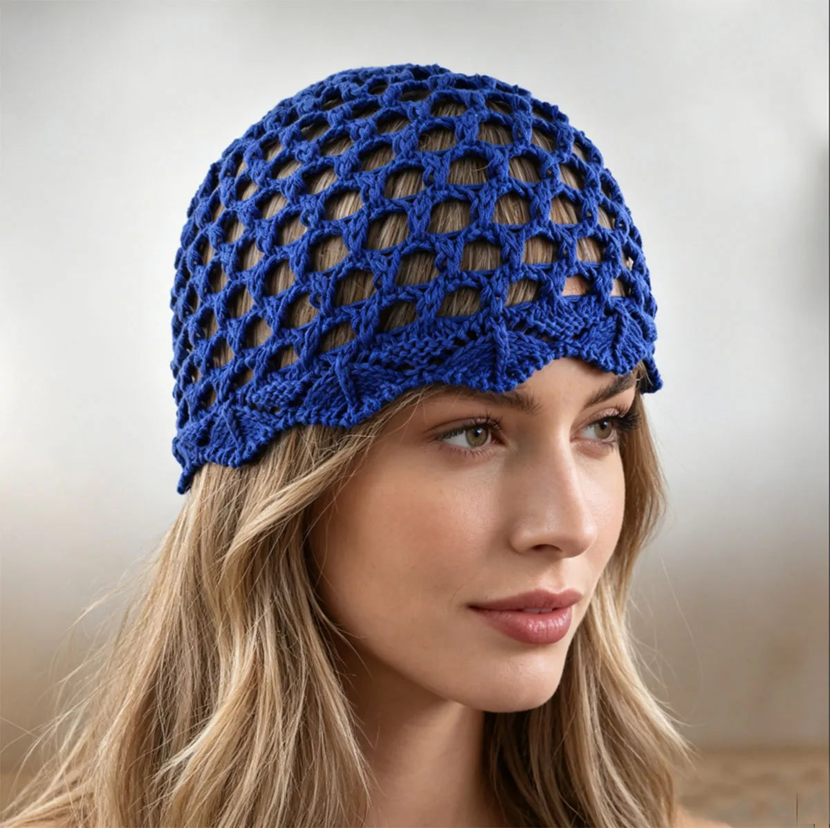 New Women Spring Summer Adjustable Mesh Knitted Pearl pendant Hat Fashion Breathable hollow woven artist with pullover charm Cap