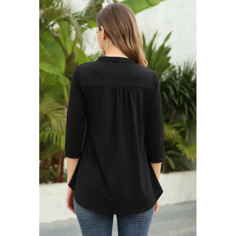 Women's Top Dressy Casual 3/4 Sleeve V Neck Chiffon Shirt Work Blouses