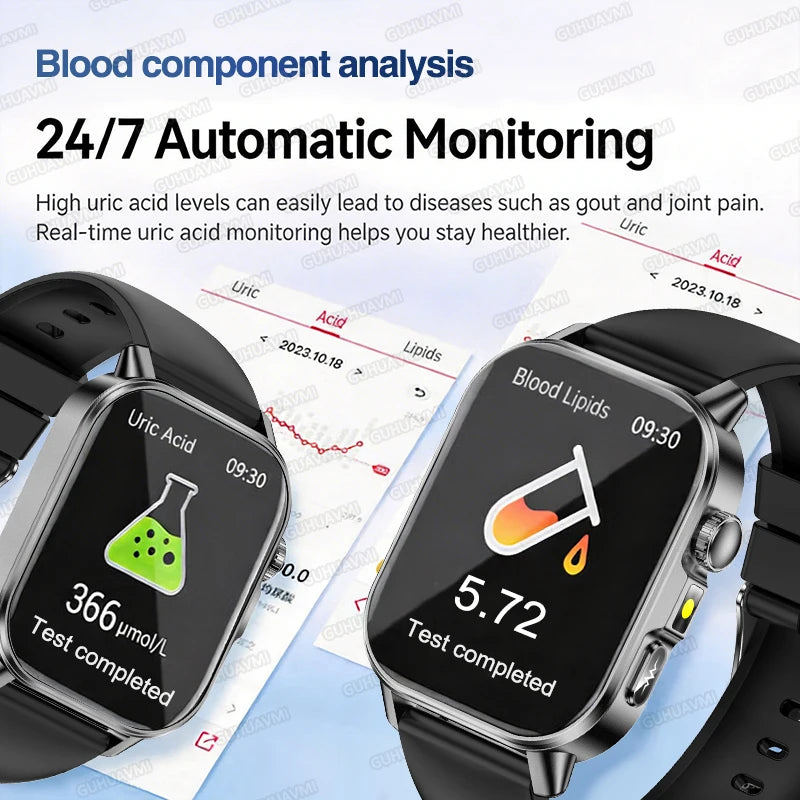 Accurate Health Diagnosis ECG Smart Watch Blood Pressure Blood Oxygen Blood Fat Uric Acid Temp Bluetooth.