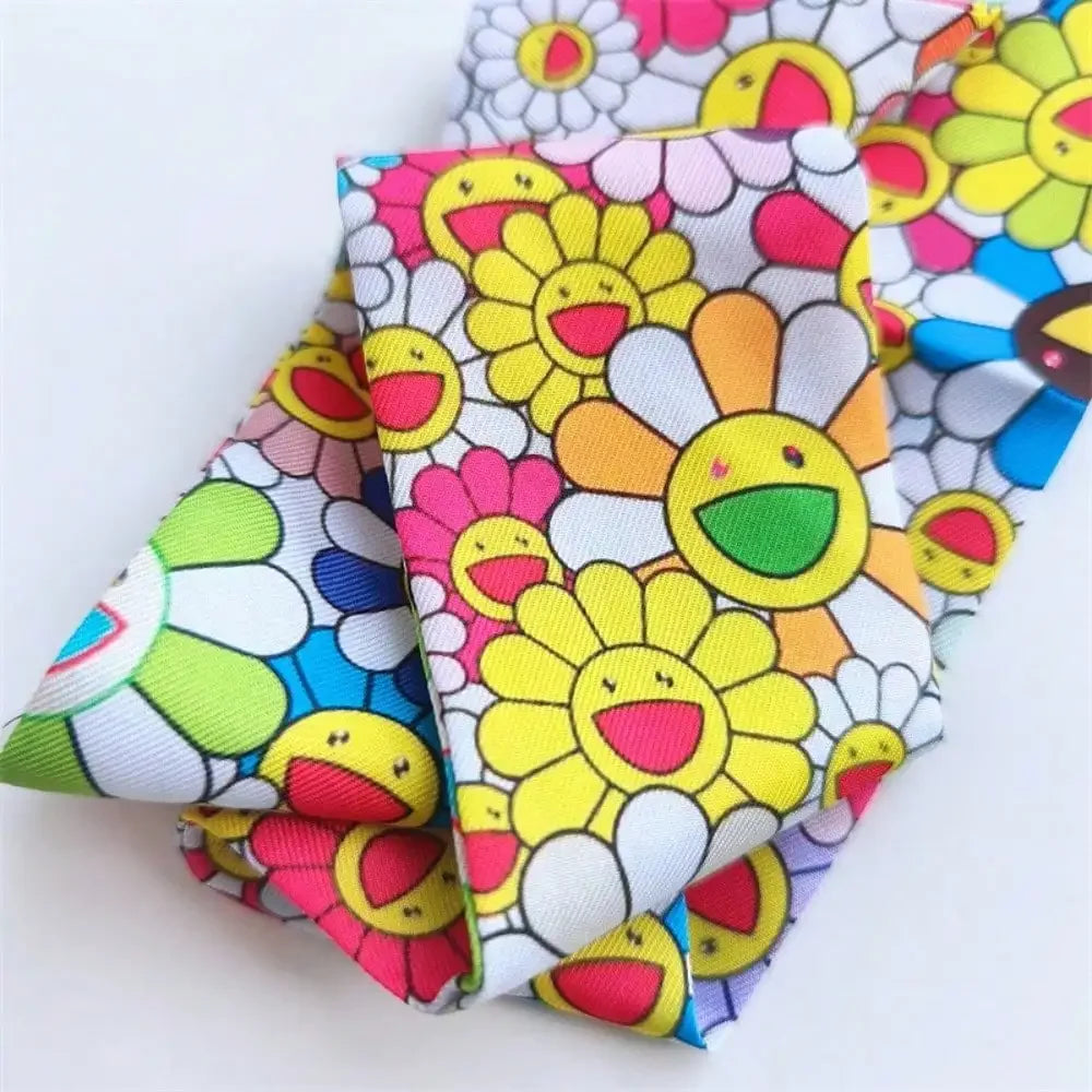 Versatile Long Skinny Silk Scarf for Women, Multiway Ribbon Tie as Bag Charm Hair Band Neck Scarf Belt, Elegant Print Gift