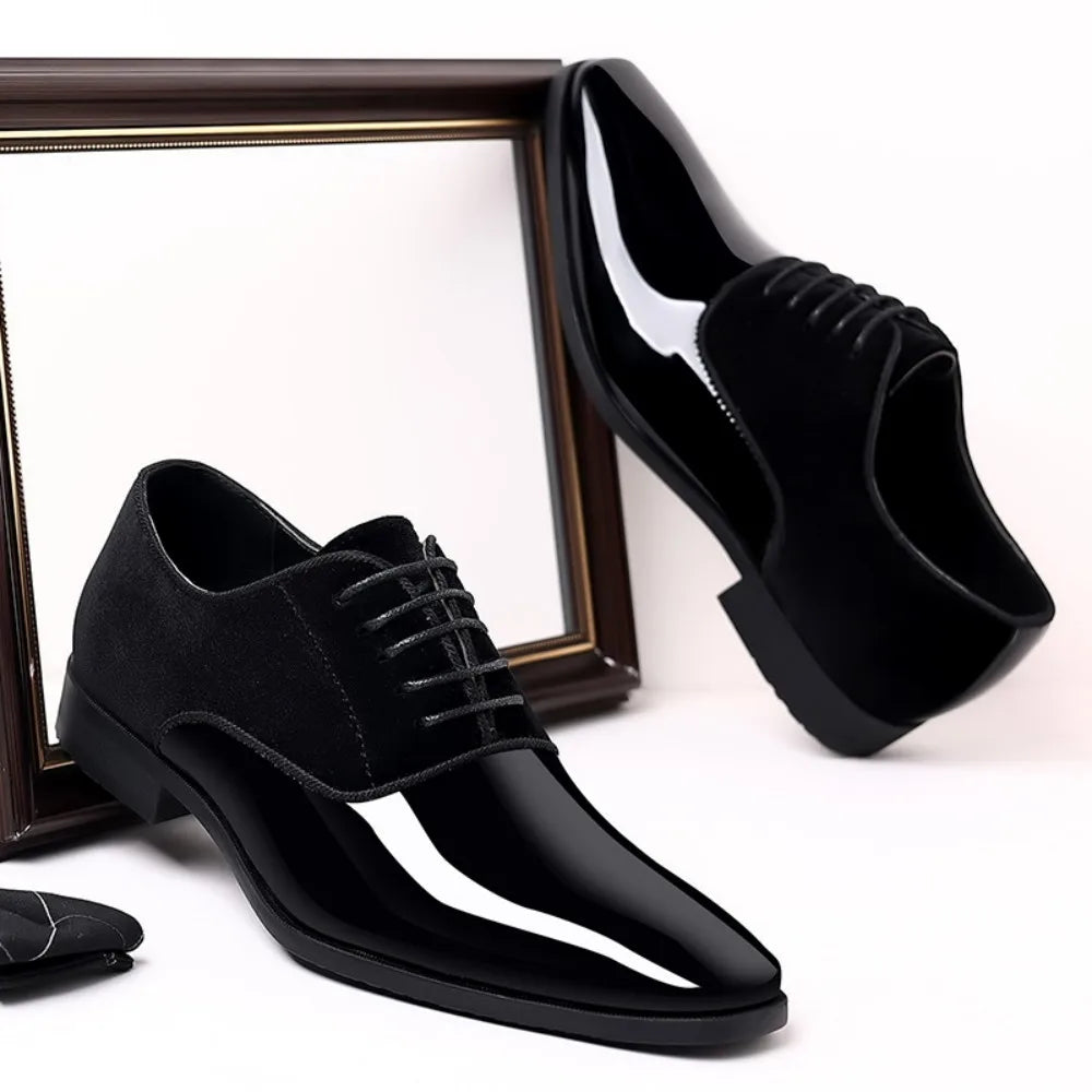Men's Oxford Shoes High Gloss Low Top Square Toe Lace-Up Formal Suit Tuxedo Dress Shoes For Business Casual Shoe For Men