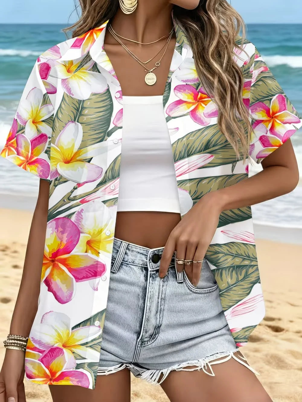 Neon Green Star Pattern Lapel Shirt for Women Leopard Lightning 3D Print Hawaiian Shirts Fashion Short Sleeve Tops Button Blouse
