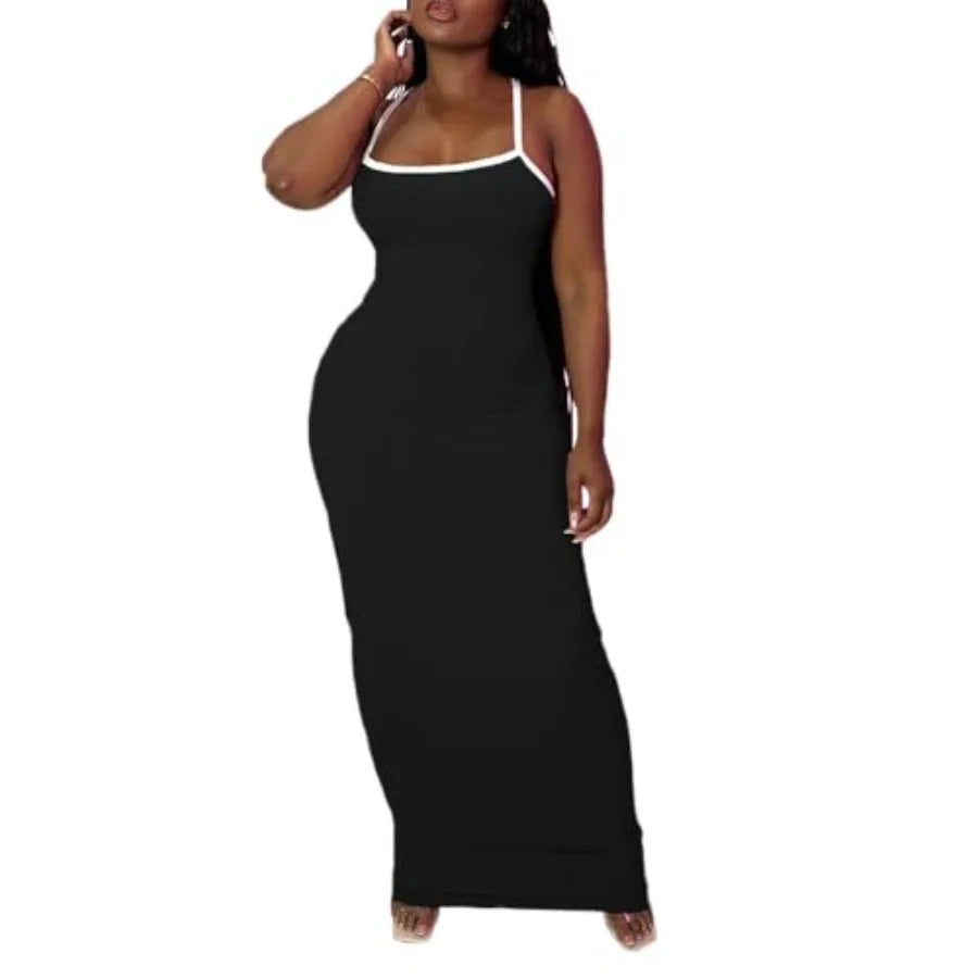 Women Summer Long Dress Casual Slip Sexy Slim Sleeveless Bodycon Maxi Dresses for Women