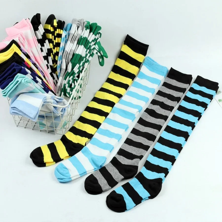 Womens Striped Thigh High Stockings Ladies Girls Black White pink Long Over Above Knee Socks femboy Cosplay Lolita Harajuku Y2k