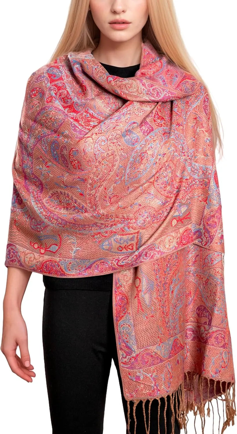 Reversible Paisley Pashmina Rave Scarf – Exotic Indian Shawls and Wraps for Evening Dresses, Festivals, All Seasons