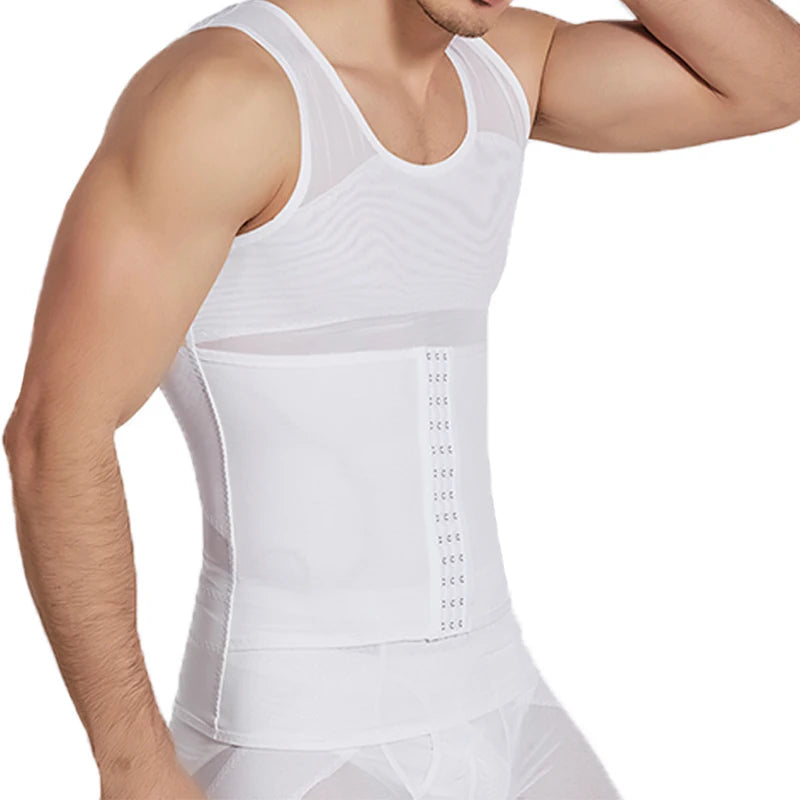 CXZD Waist Trainer Muscle Girdle Shirt Men Slimming Body Shaper Tummy Vest Mesh Chain Corset Correction Abdomen Tank Top