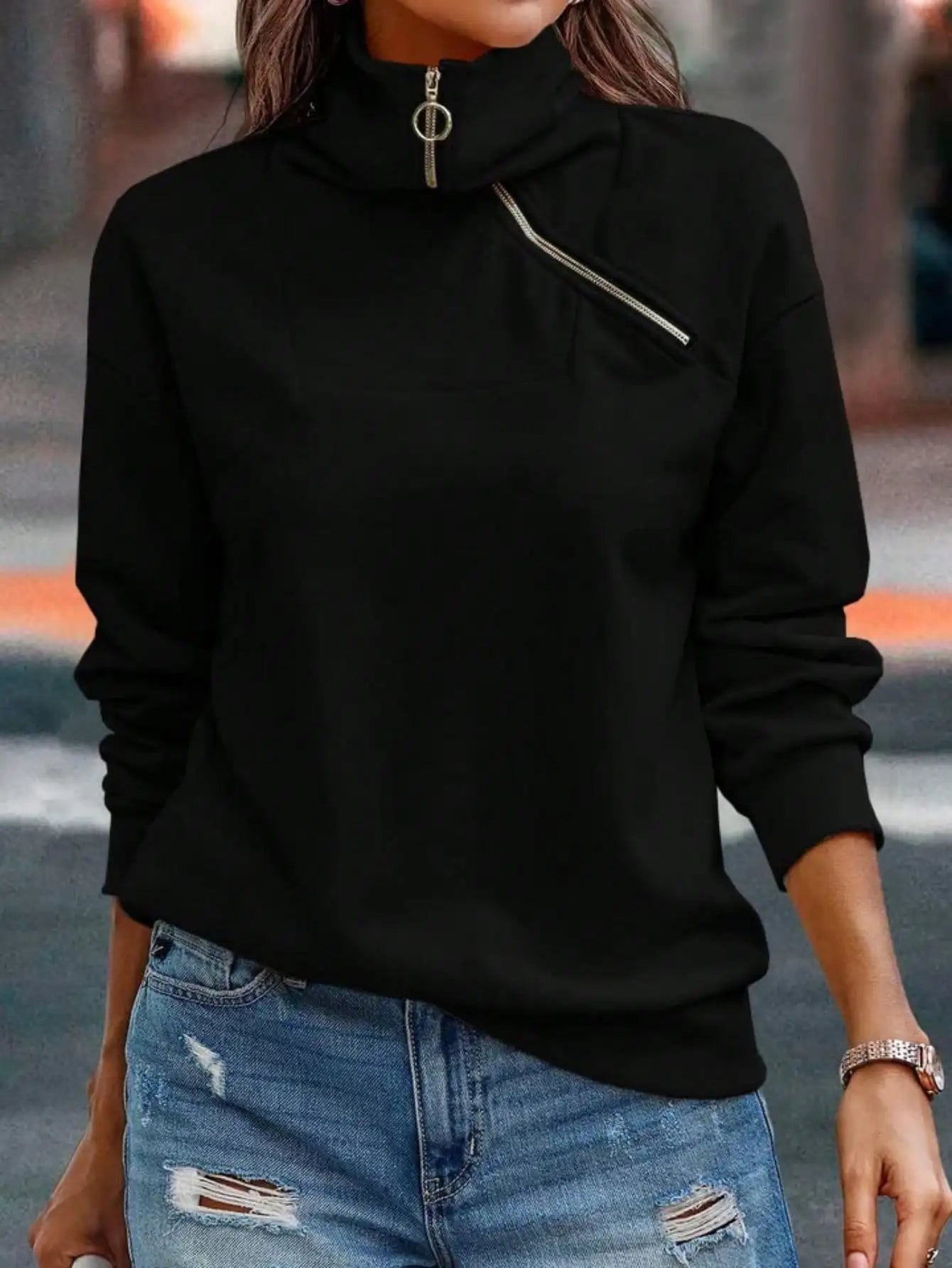 Y2K Aesthetic High Stretch Turtleneck Zipper Sweatshirt Oversized Pullover Winter Fleece Lined Gothic Streetwear Top122 sweaters