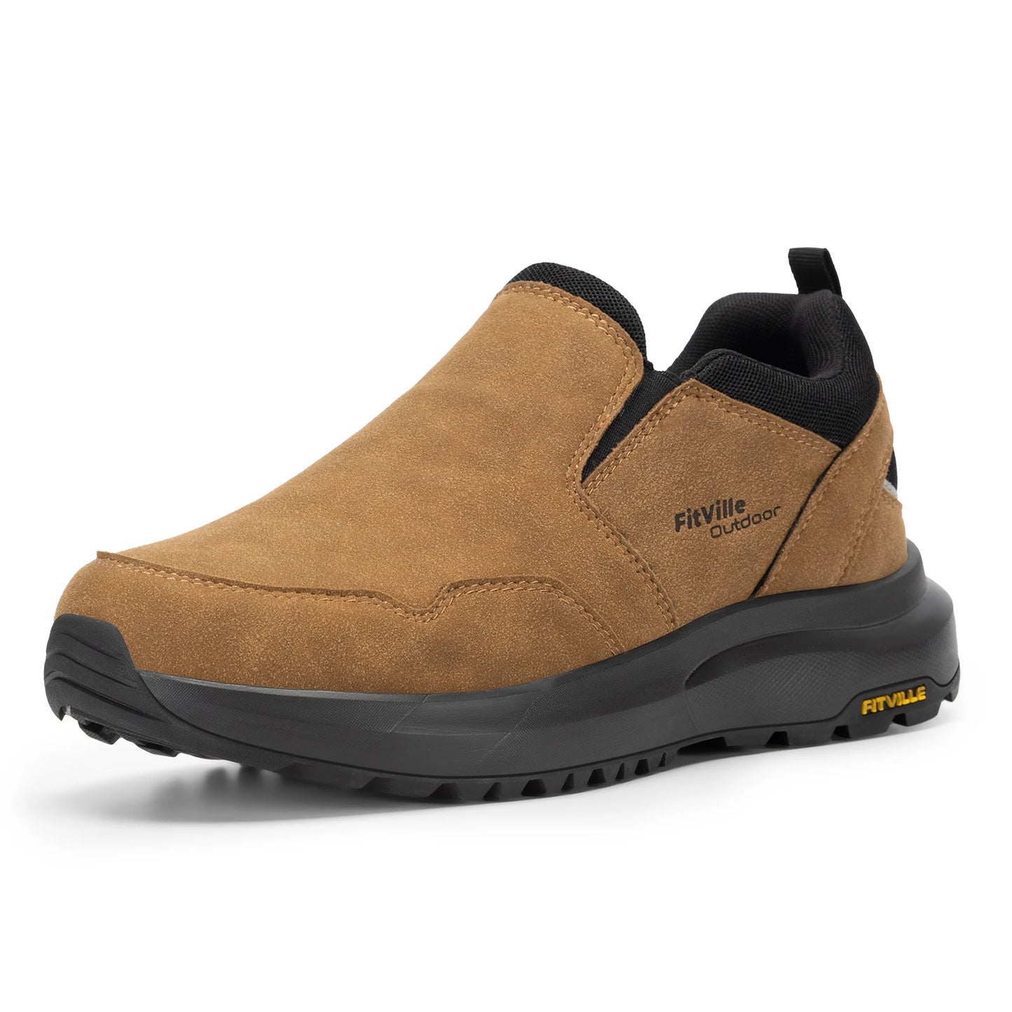 FitVille Men Extra Wide Slip On Hiking Loafers, Comfort Orthopedic Walking Sneakers with Arch Support for Outdoor Trekking Trails, Flat Feet & Foot Pain Relief