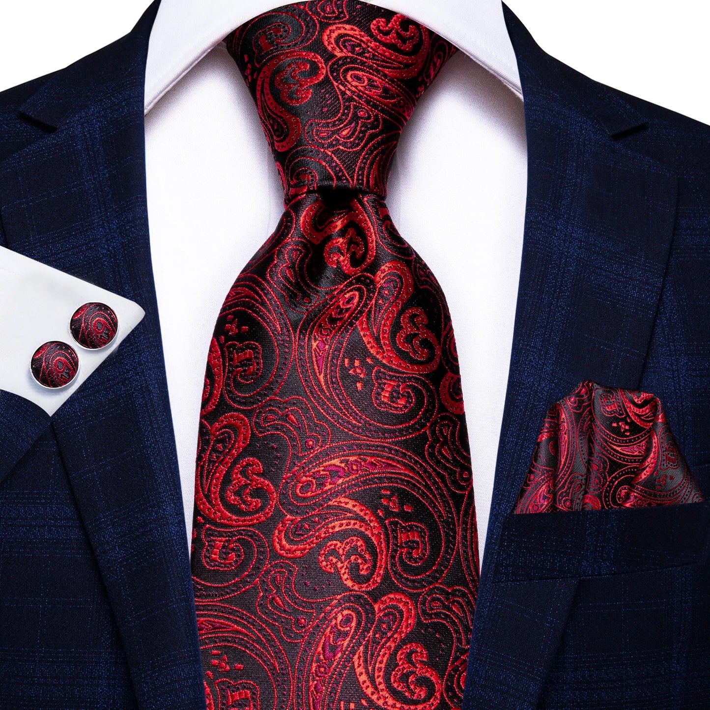Hi-Tie Paisley Wine Red 100% Silk Men's Tie NeckTies 8.5cm Ties for Men Formal Business Luxury Wedding