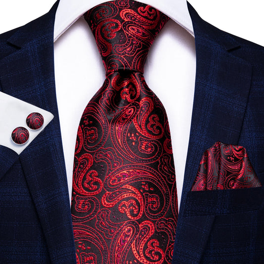 Hi-Tie Paisley Wine Red 100% Silk Men's Tie NeckTies 8.5cm Ties for Men Formal Business Luxury Wedding