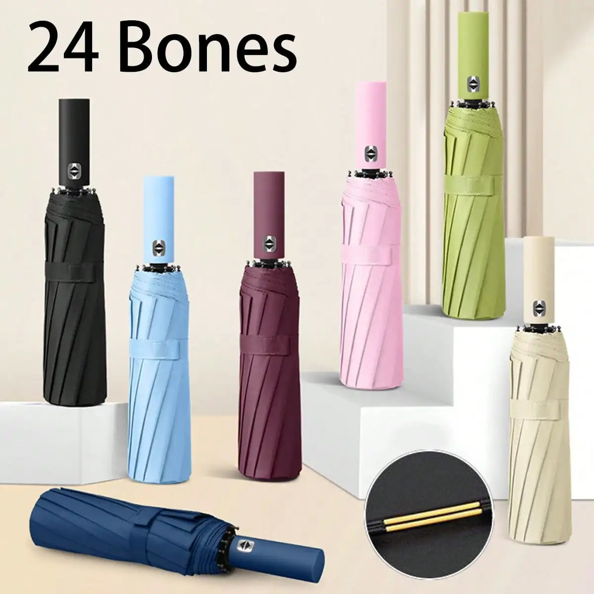 1pc Fully Automatic 24-Rib Windproof Compact Folding Umbrella, Dual Use Sunshade & Rainproof, Reinforced Multi-Function Travel Umbrella,Spring Summer Picks,Brides Maid Gifts,Room,Bedroom Decor,Beach,Travel,For Men,For Women,V